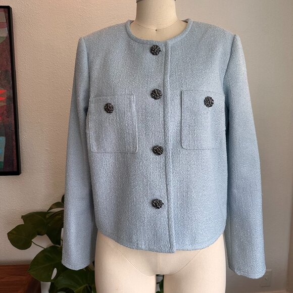 NWT CHRISTIAN LACROIX Old Money Blue Tweed Evening Jacket Preppy Elegant Blazer - Picture 2 of 9